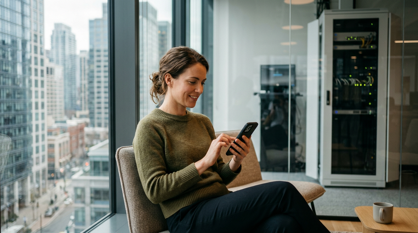 A woman in a smartphone using rapidbot
