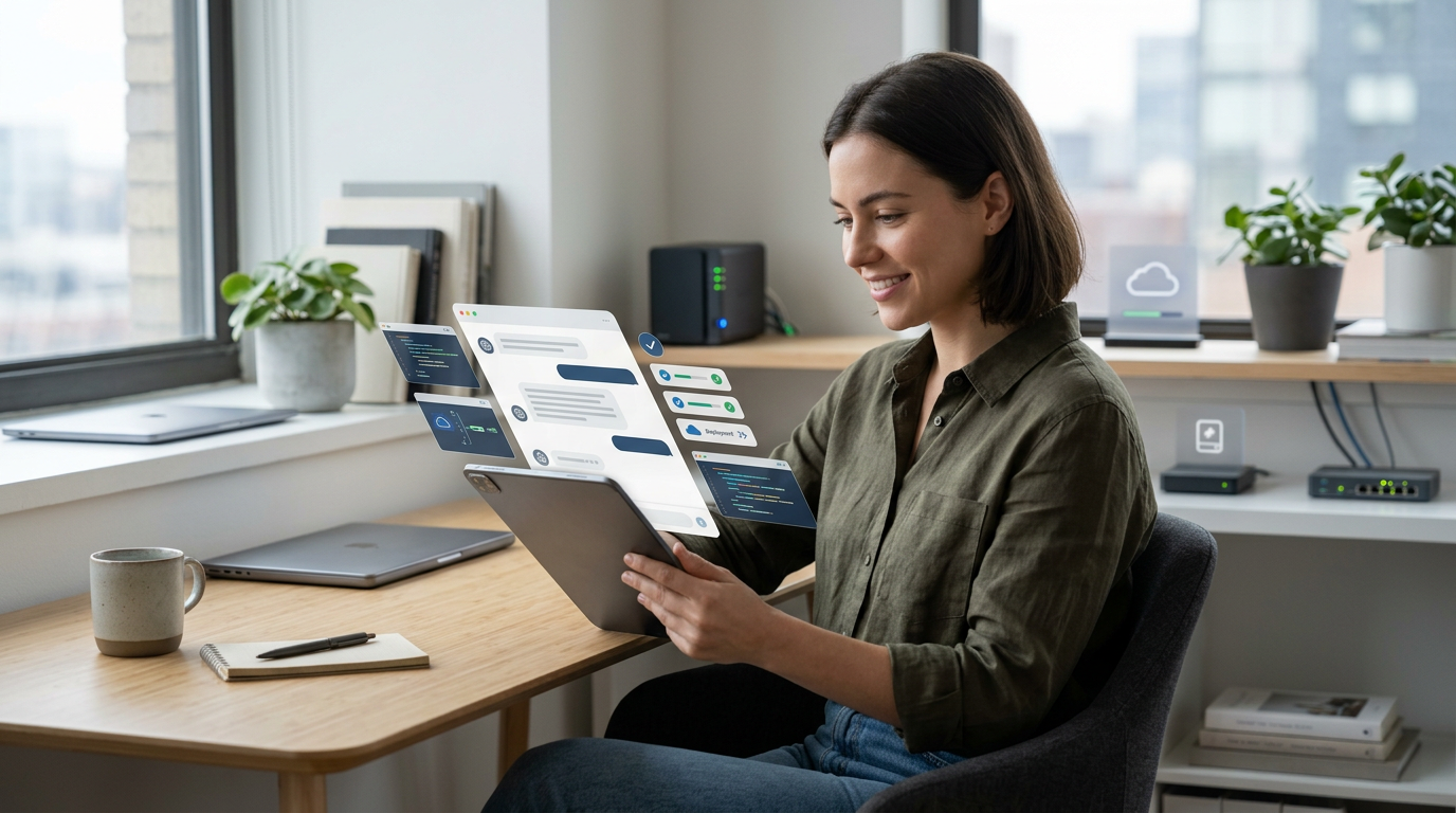 A startup founder sitting comfortably in a modern workspace